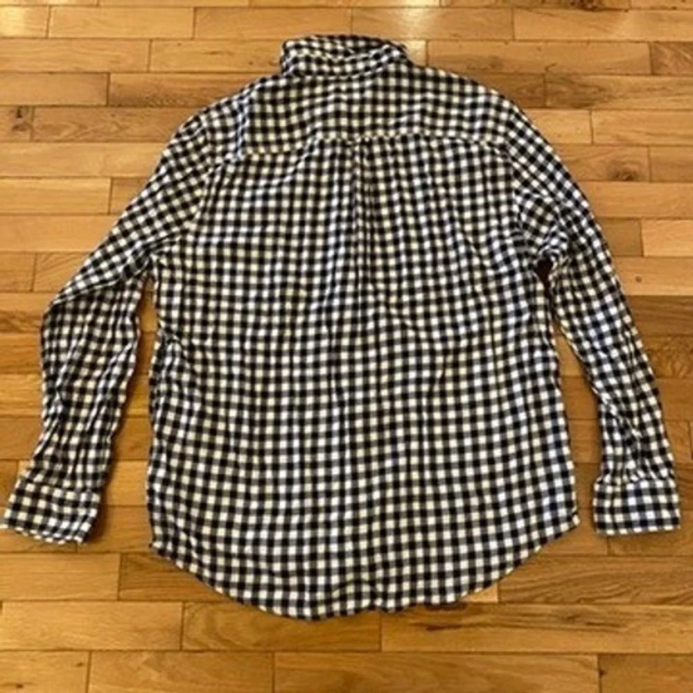 Lands End Mens Plaid Long Sleeve Button Down Shirt Black White‎ XL